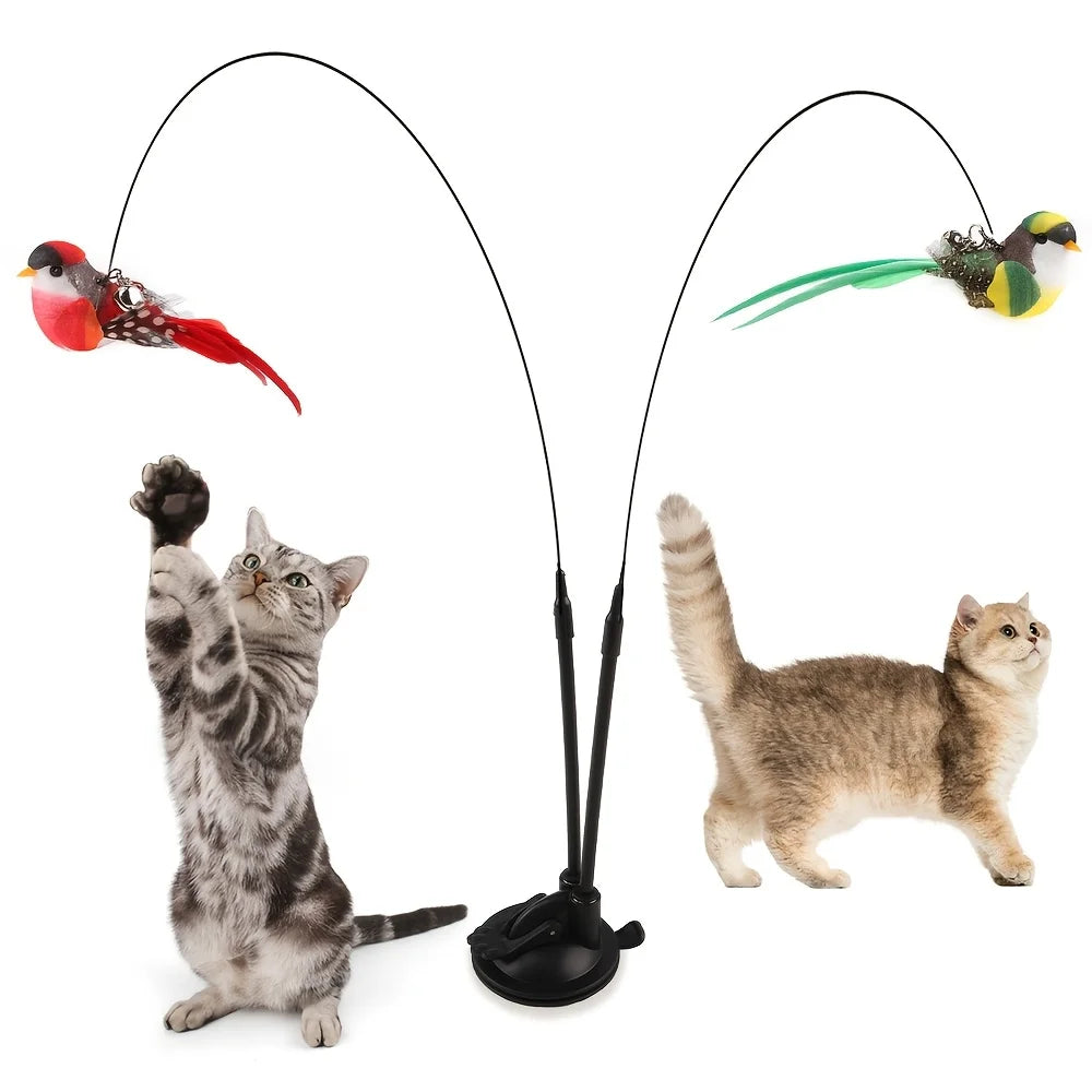 2-in-1 Simulation Bird &amp; Dual Pole Cat Teaser Set