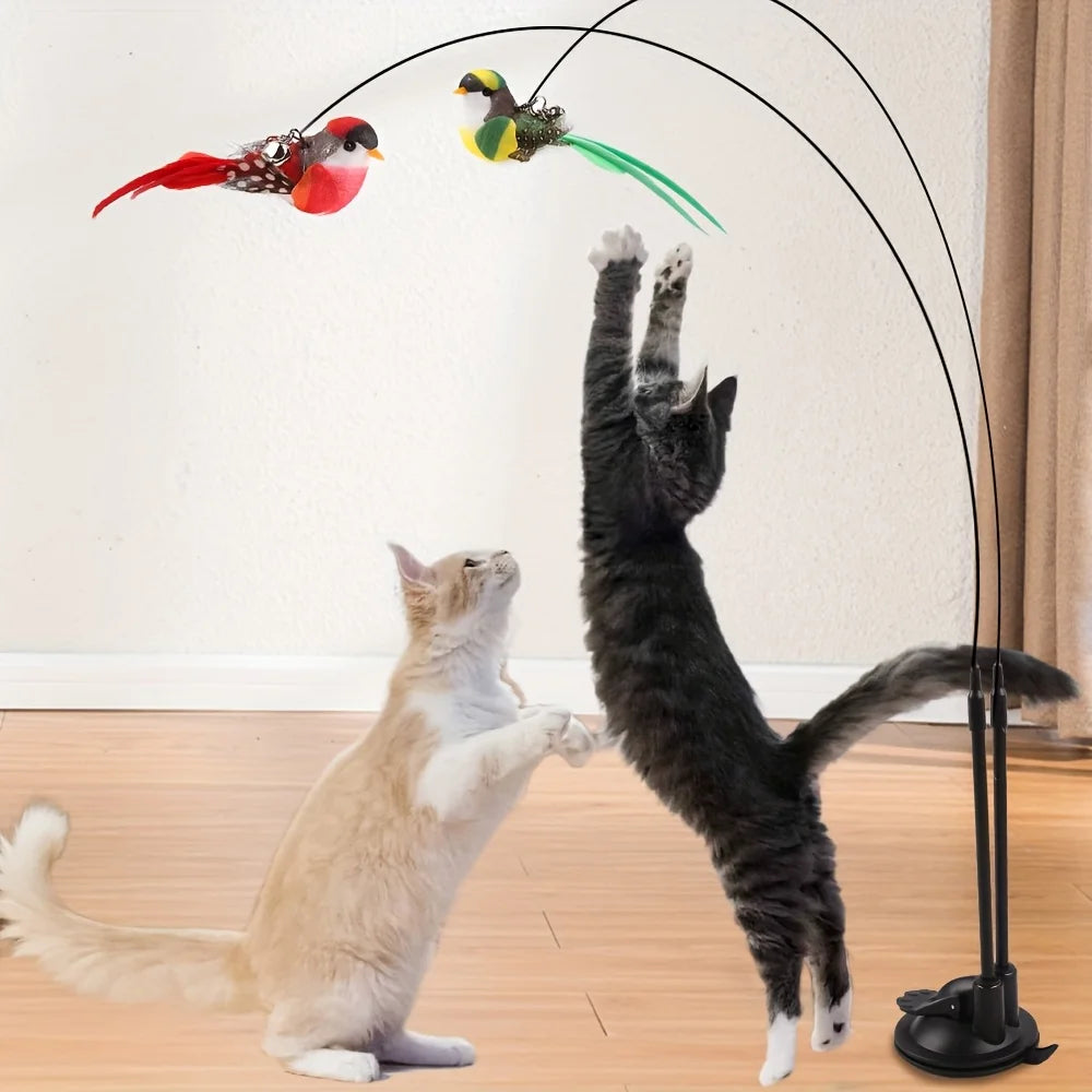 2-in-1 Simulation Bird &amp; Dual Pole Cat Teaser Set