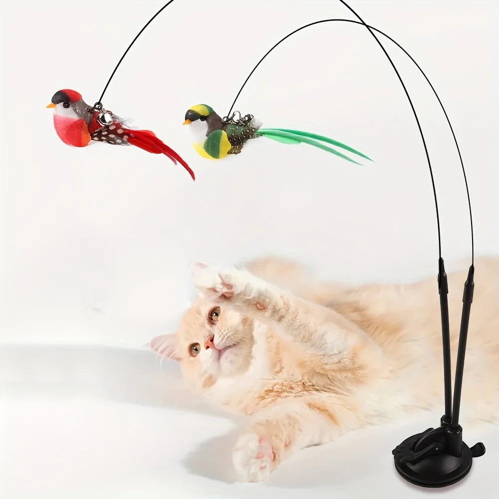 2-in-1 Simulation Bird &amp; Dual Pole Cat Teaser Set